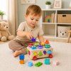 Dřevěný sorter Montessori na kolečkách tvary čísla 5