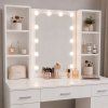 Velký kosmetický stolek s LED zrcadlem se skříňkami a zásuvkami 141x114x39 cm Bílý 5