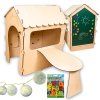 Domek drewniany dla dzieci z tablica kredowa i stolikiem kule LED 86 x 137 x 105 cm 150765