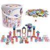 Dřevěná stavebnice Hrad s rytíři pro děti 3+ Dřevěné figurky + Sorter tvarů + Puzzle podložka + Hra Člověče nezlob se